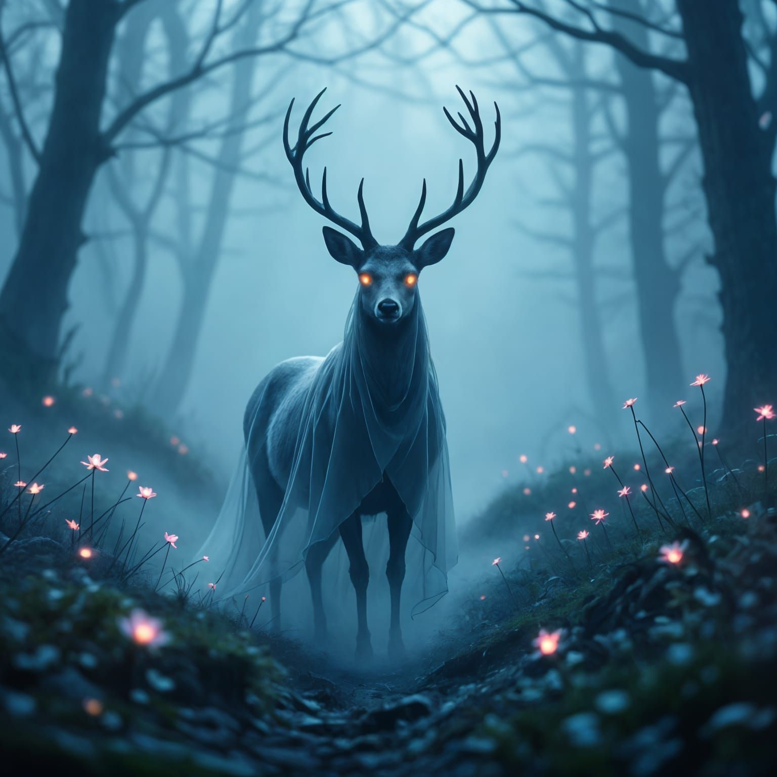 Ethereal Smoke Deer in Enchanted Forest