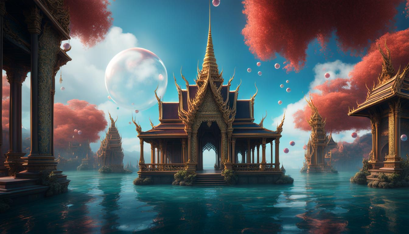 Thai Palace in Ocean Bubble, Detailed Matte Painting