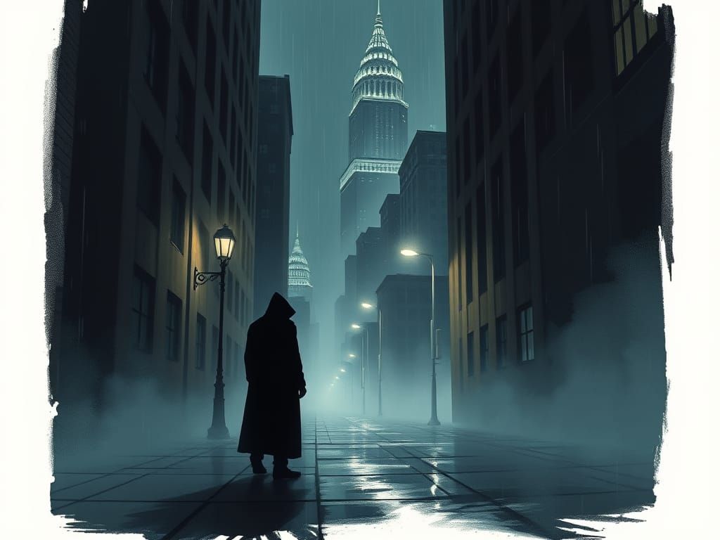 Moody Urban Alley at Night, in Film Noir Style