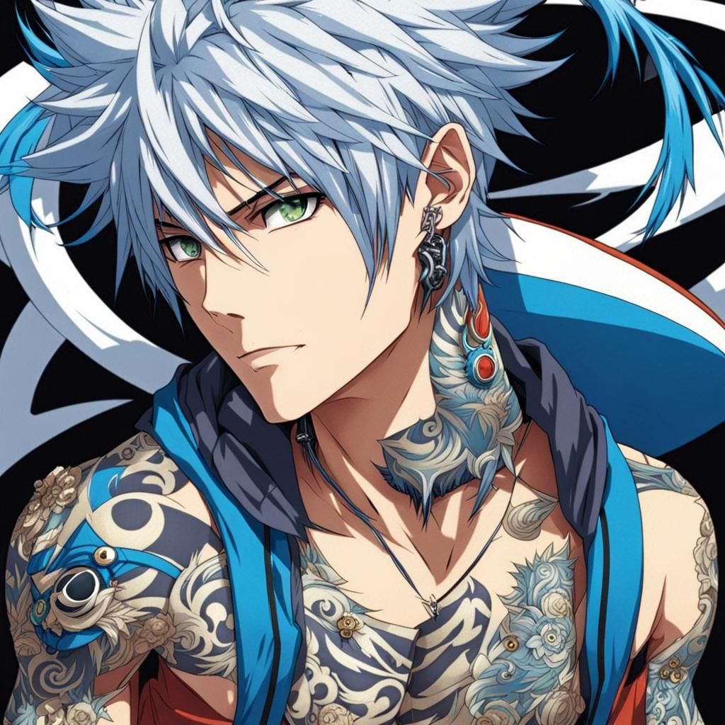 Anime Neko Boy with Tattoos and Spiked Hair