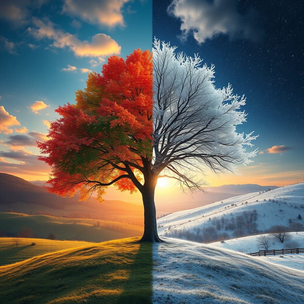 Autumn and Winter Tree in Detailed Matte Painting