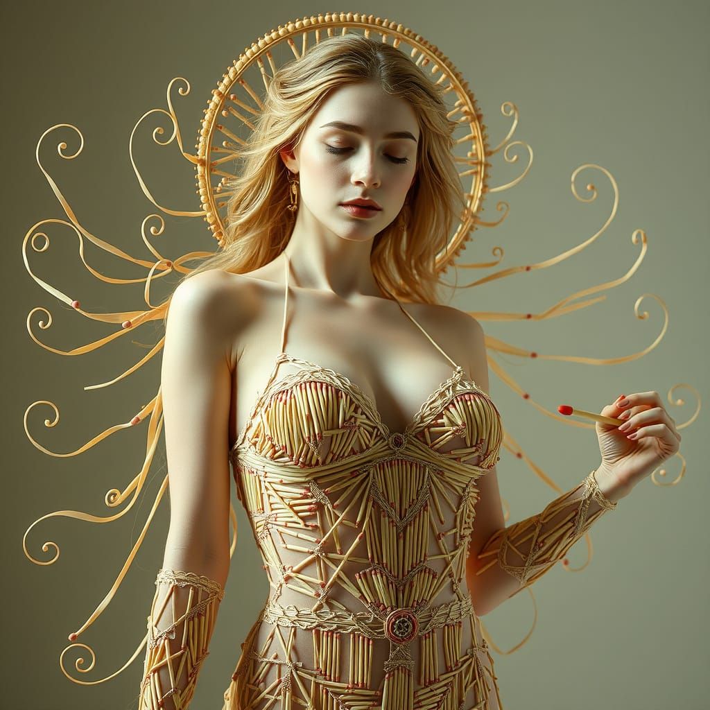 Sensual Matchstick Goddess in Art Nouveau Style