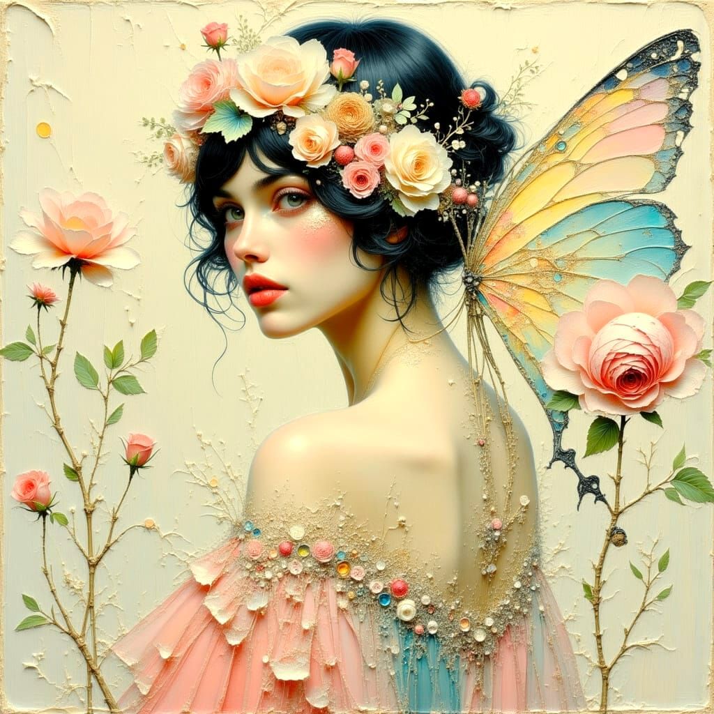 Ethereal Watercolor Girl in 1920s Style with Floral Headband