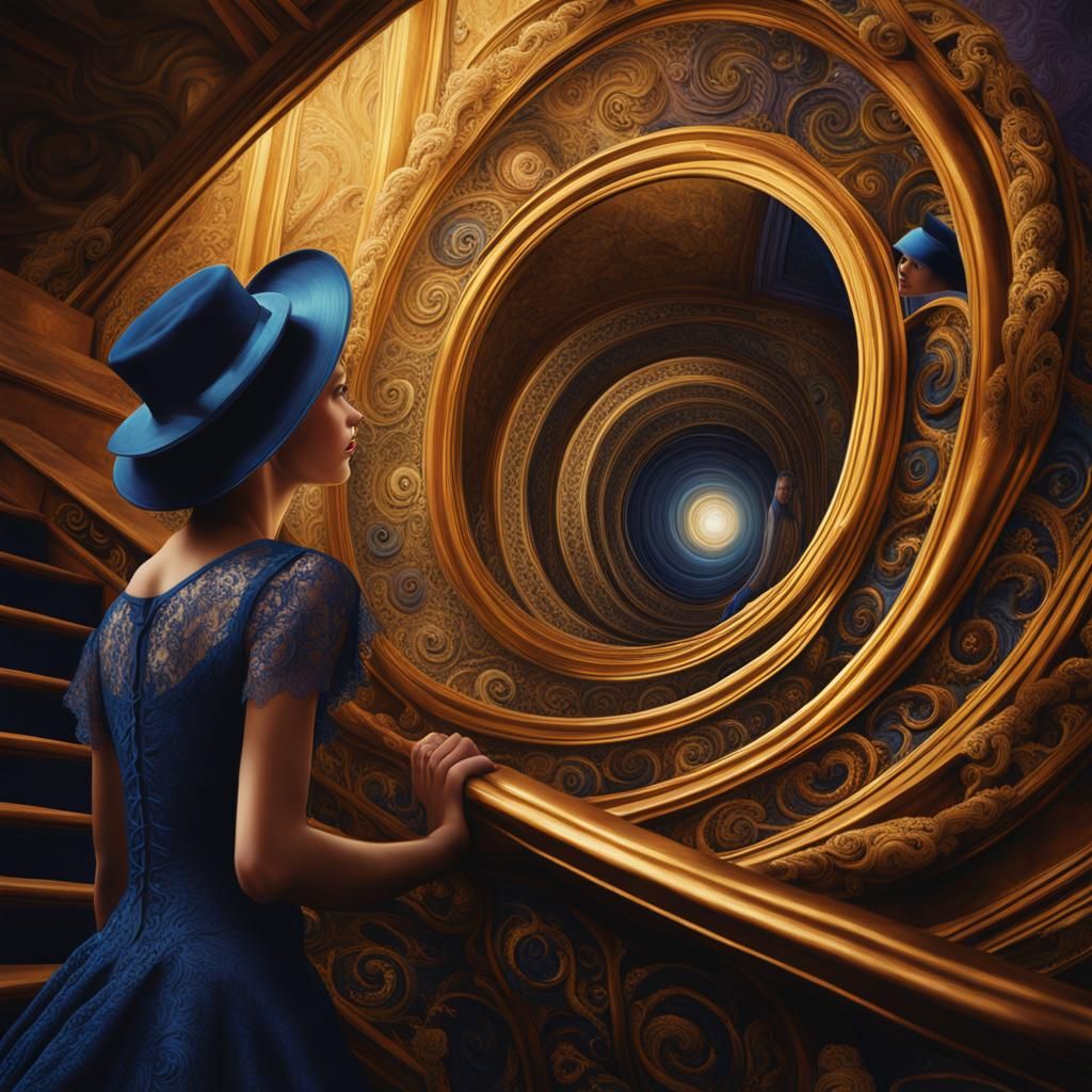 Woman Gazing into Mirror Reveals Vortex Realm