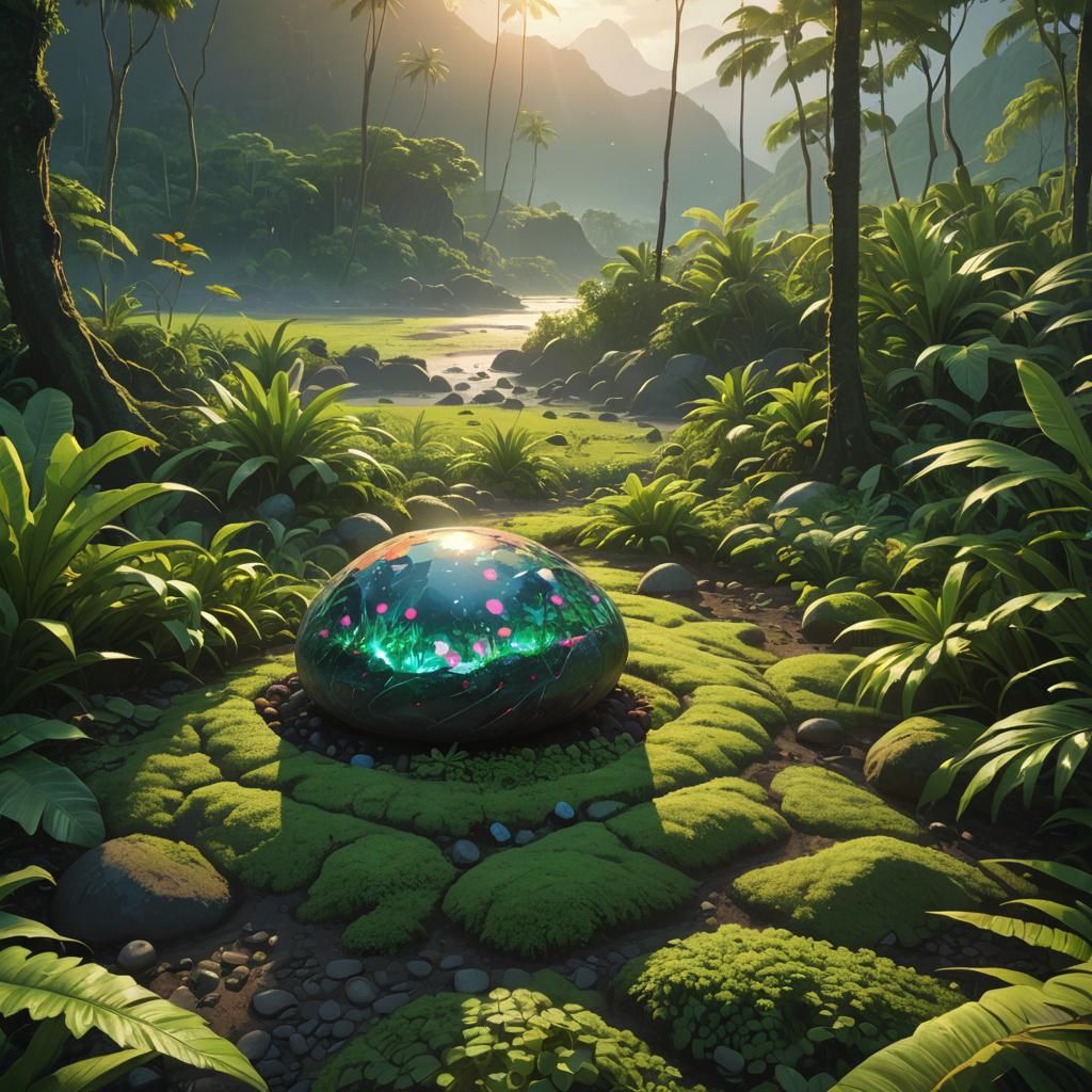 Glowing Pebble in Hawaiian Landscape: 3D Render