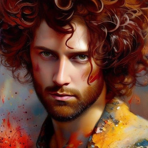 Reddish-Brown Haired Man in Oil and Flowers