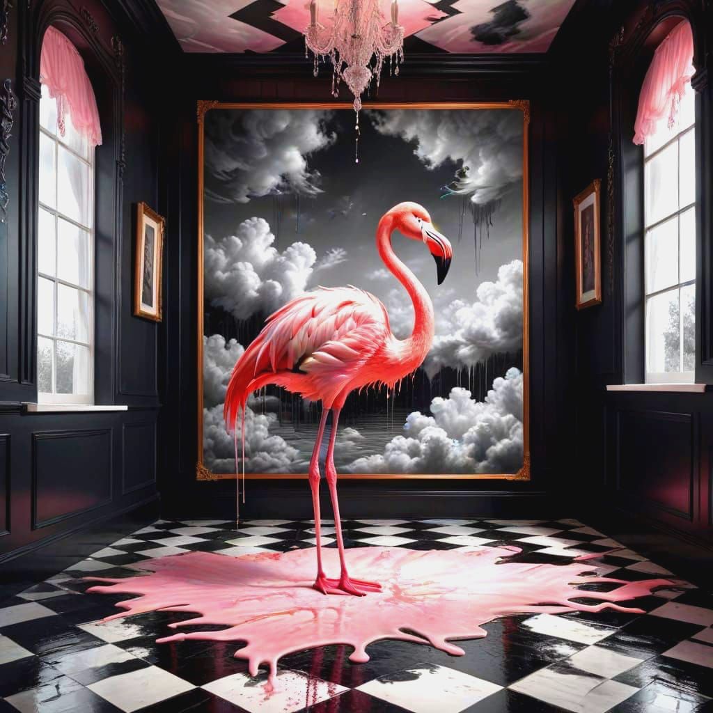 Surrealistic Flamingo in a Melting Dreamworld