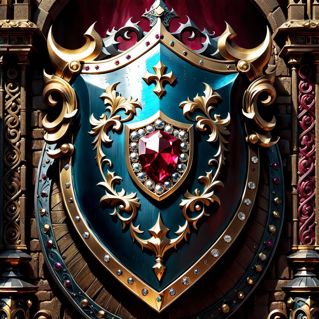 Majestic Jeweled Shield with Medieval Castle