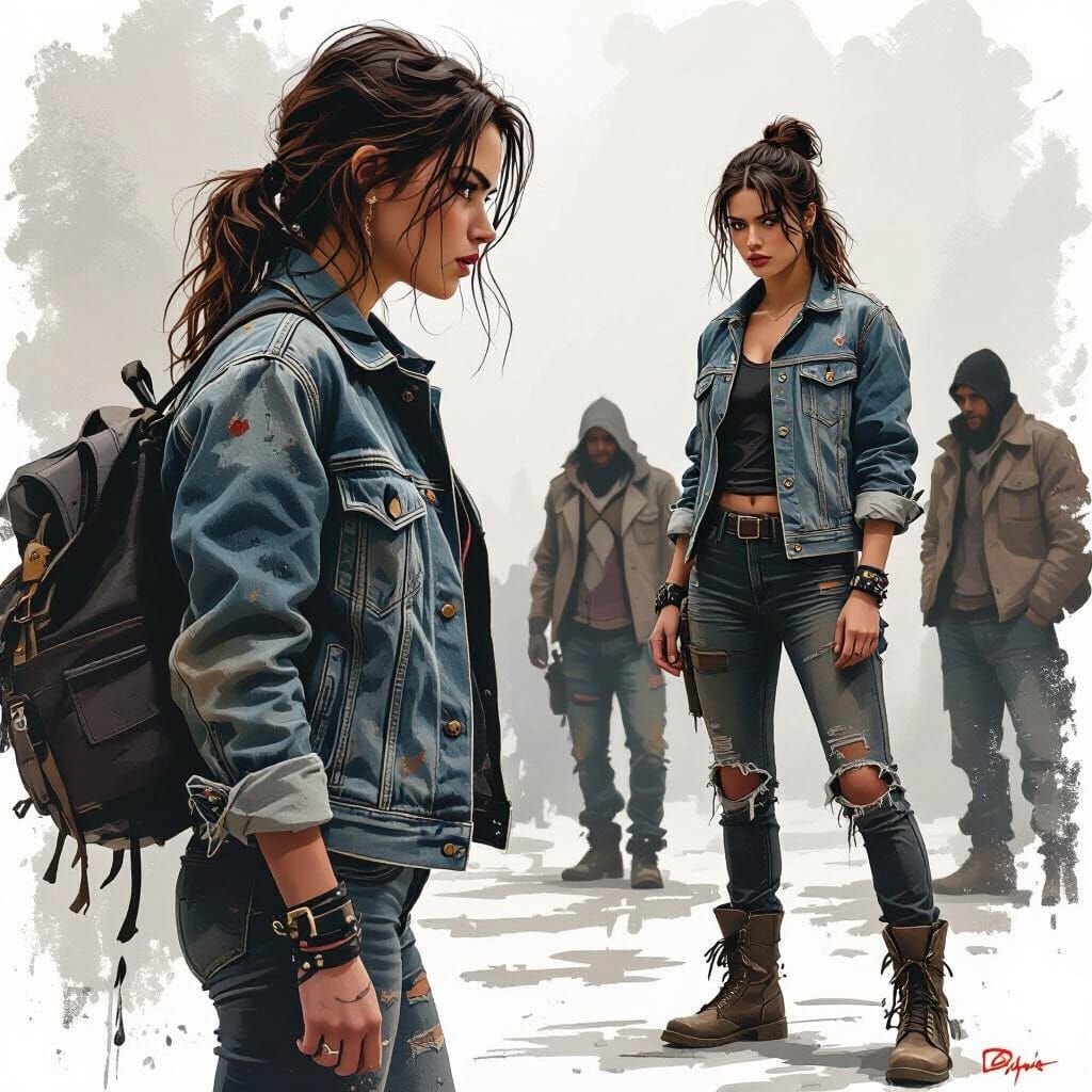 Defiant Woman Confronts Thugs: Cinematic Gritty Art