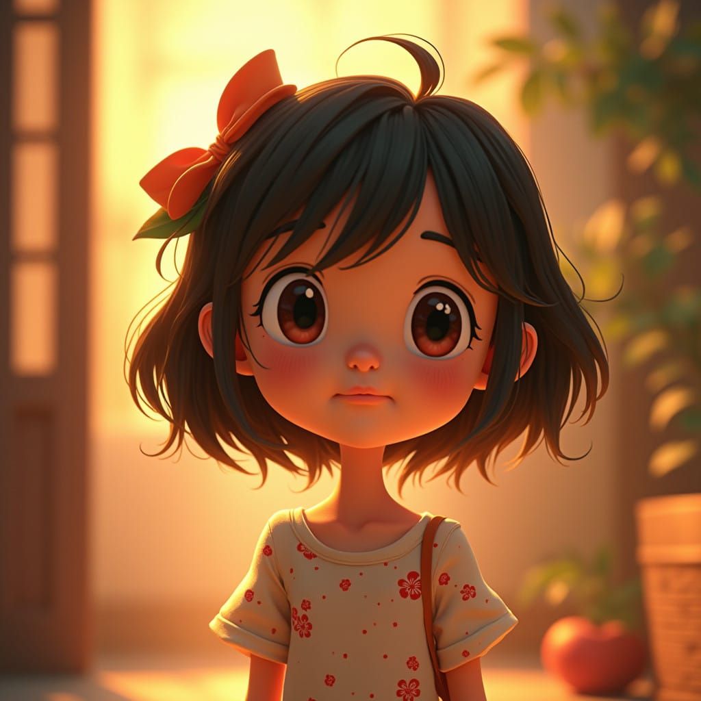 Charming Girl in Vibrant 3D Illustration Style