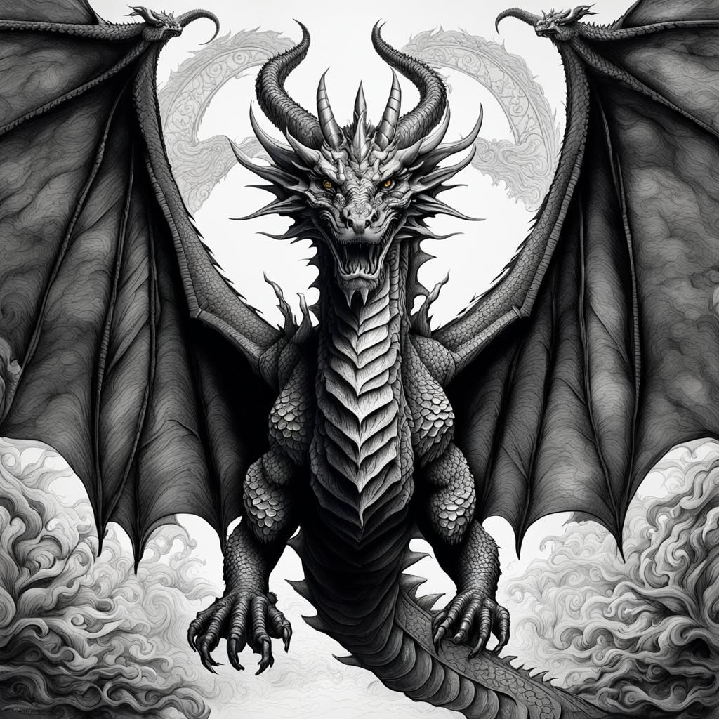 Detailed Ink Sketch of a Dragon