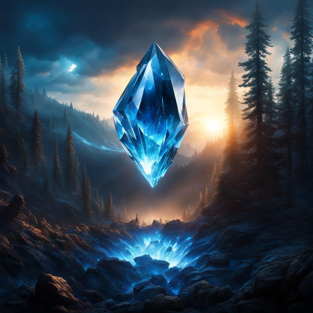 Blue Crystal Shatters in Dramatic Digital Painting