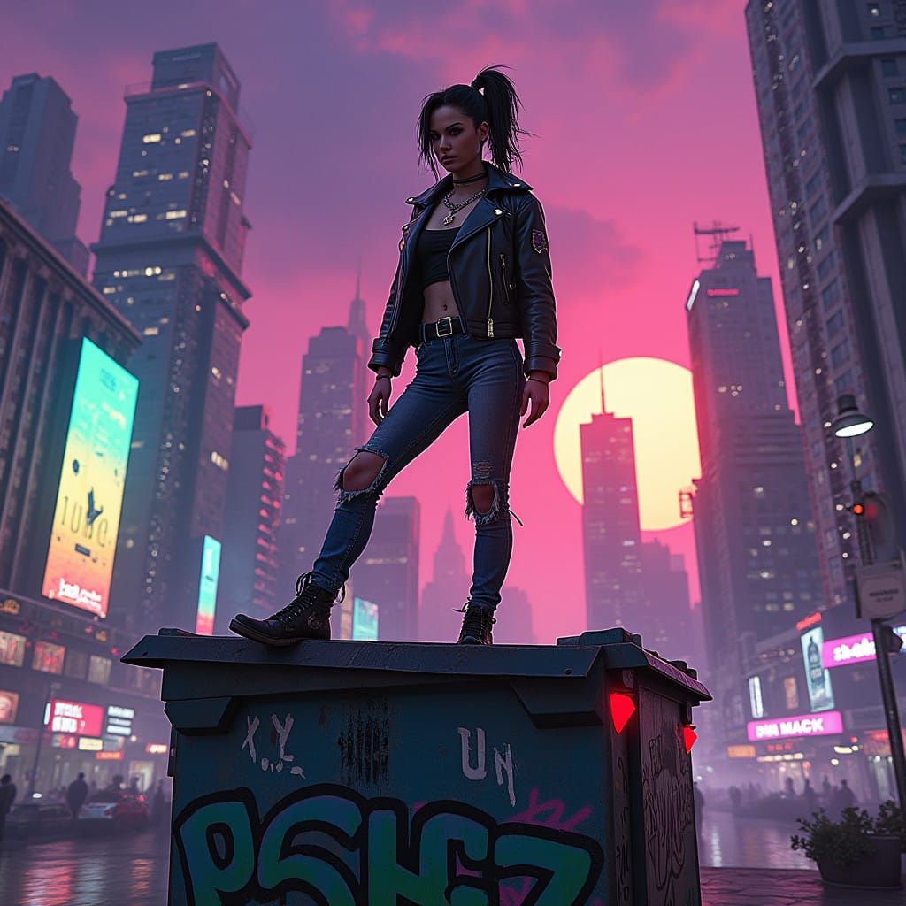 Neon-Lit Dystopian Rebel Rises Above