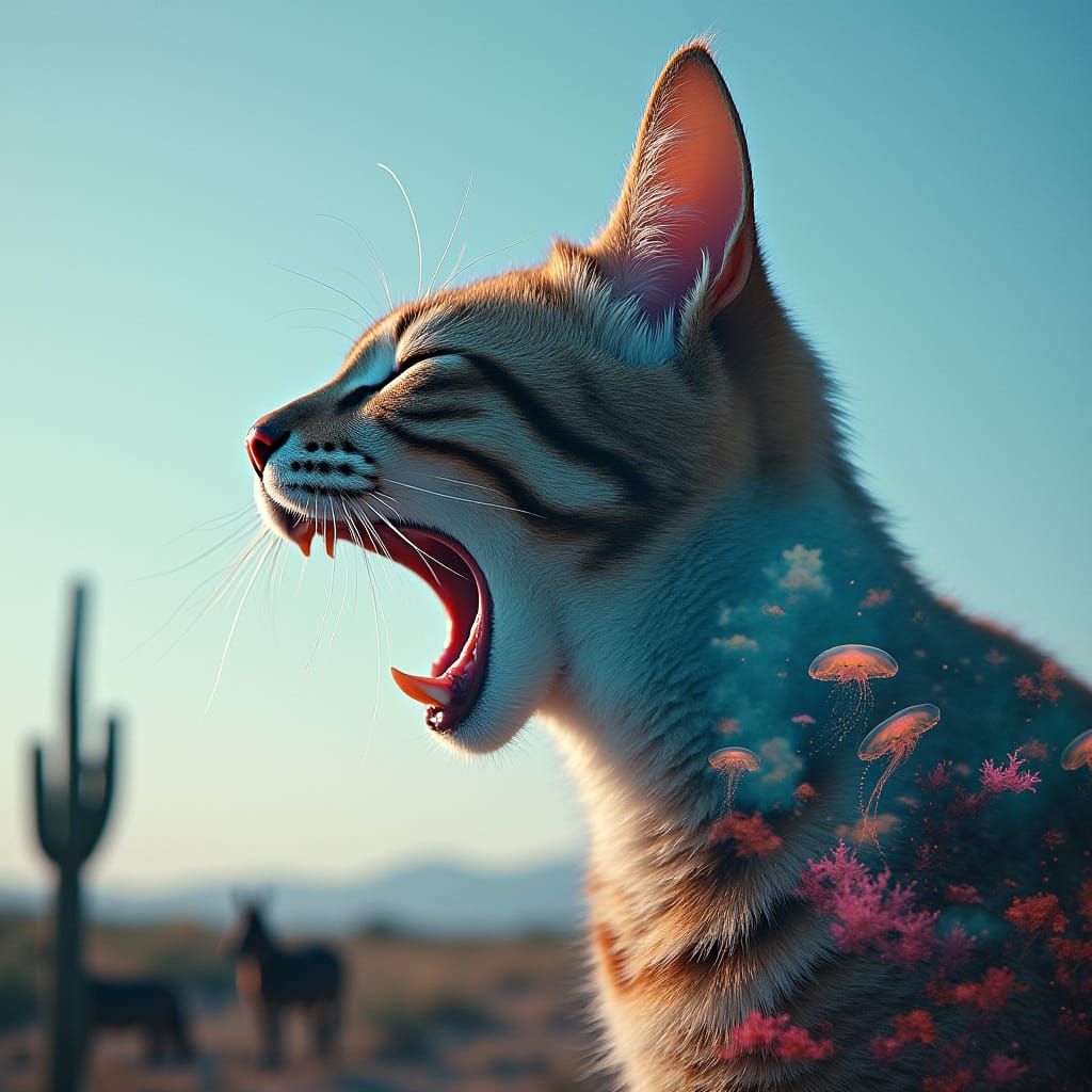 Languid Feline Dreamscapes in Vibrant, Neon Hues