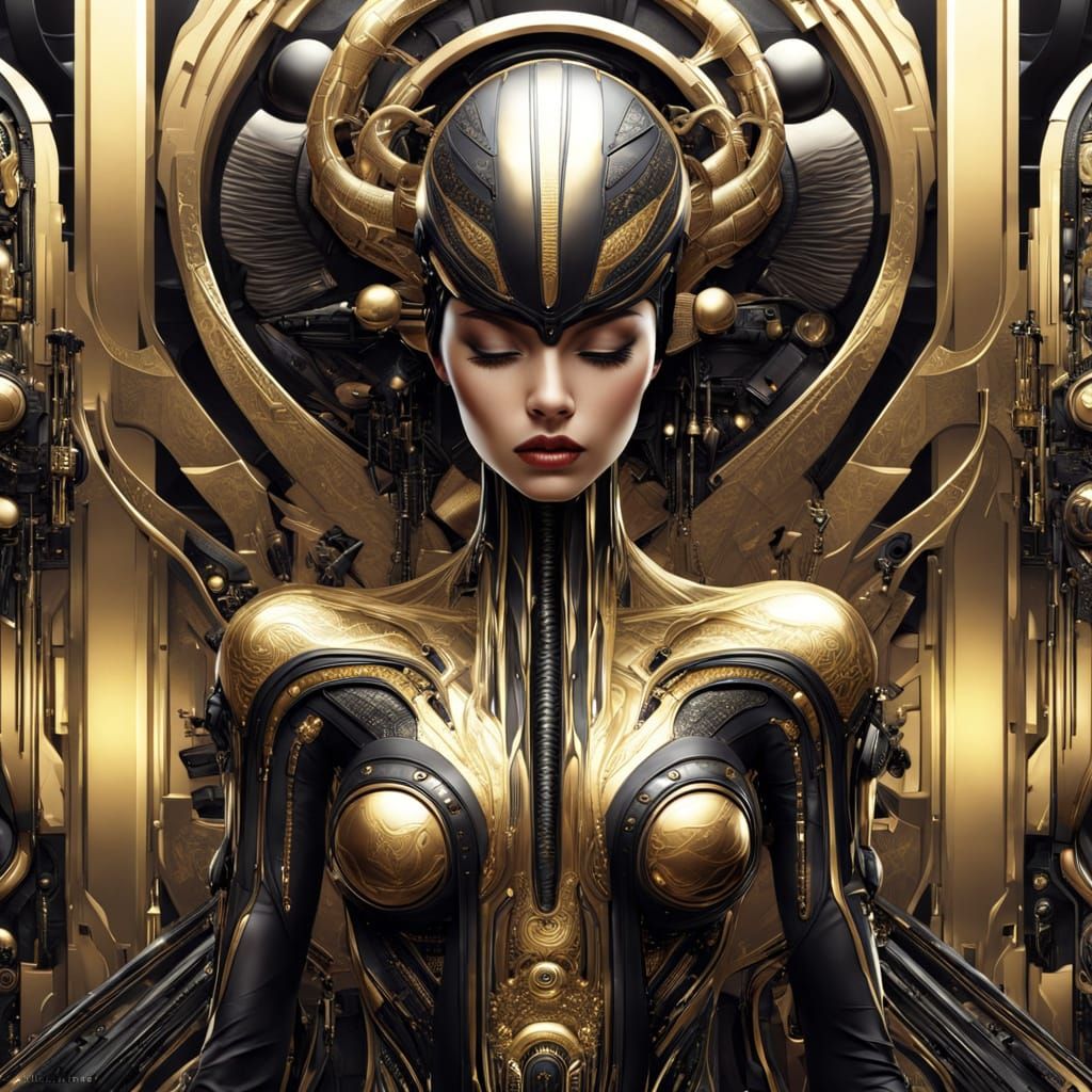 Luxurious Gold and Matte Black Industrial Art