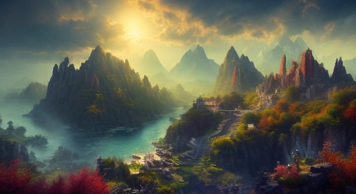 Daemon in Vibrant Low-Poly Pixel Landscape