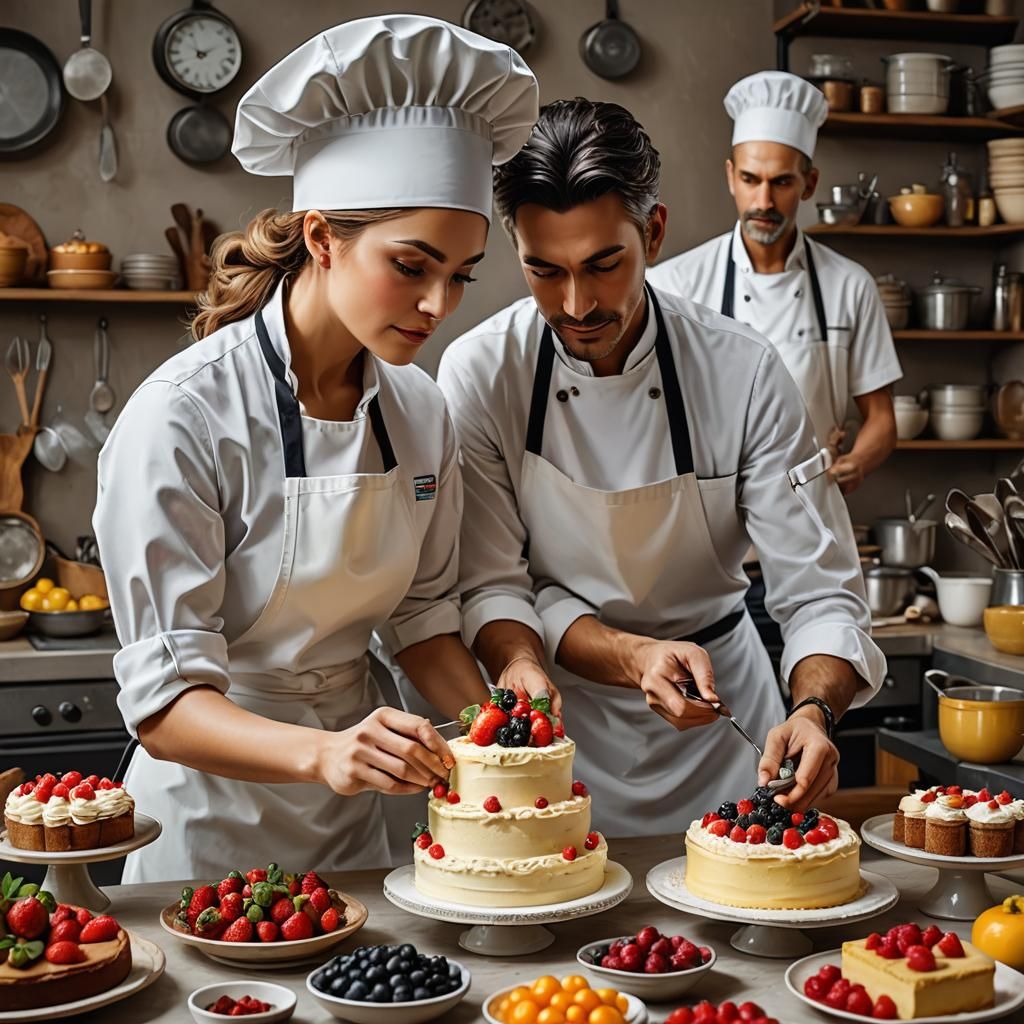 Master Chef Teaching Apprentice Cake Recipe
