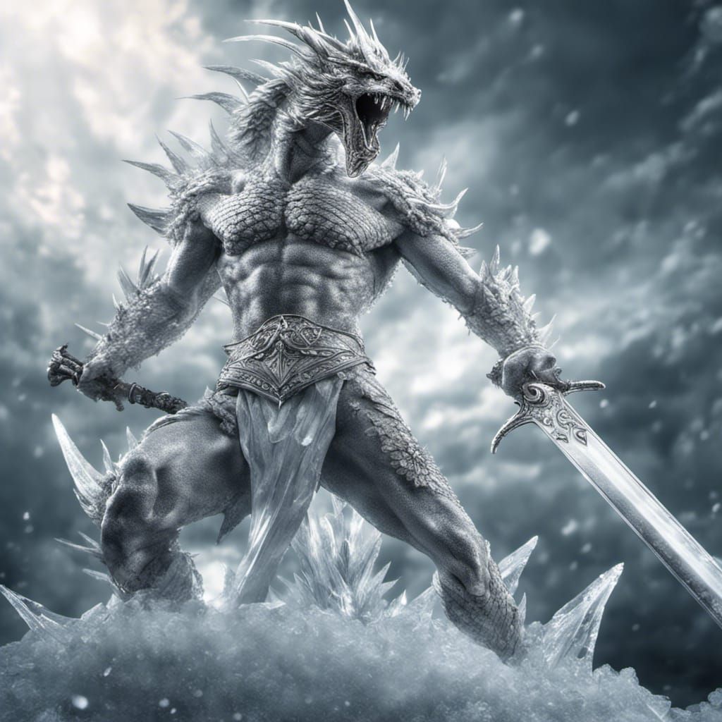 Dragonborn Warrior in Ice Armor with Greatsword