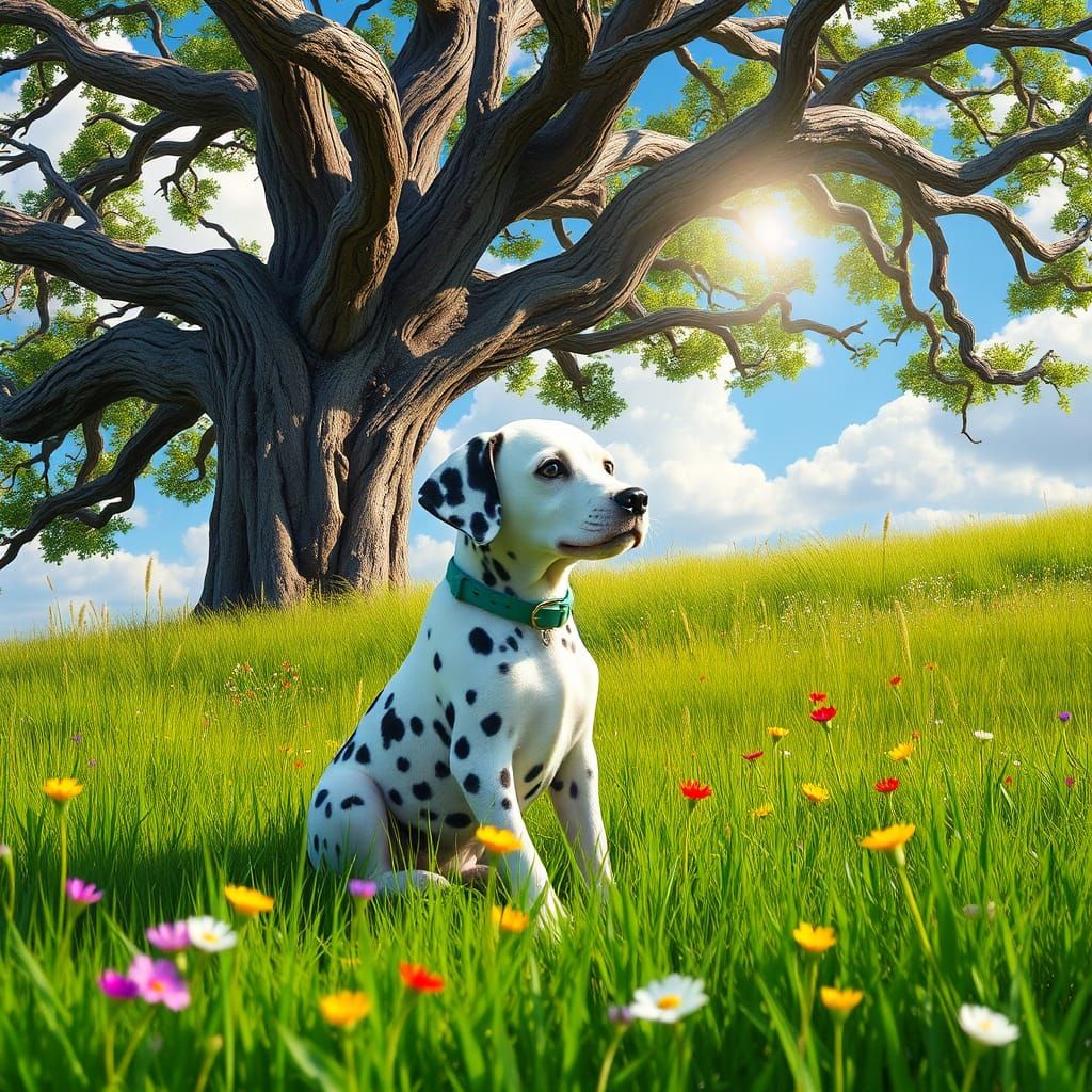 Dalmatian Puppy in Meadow, Painterly Style