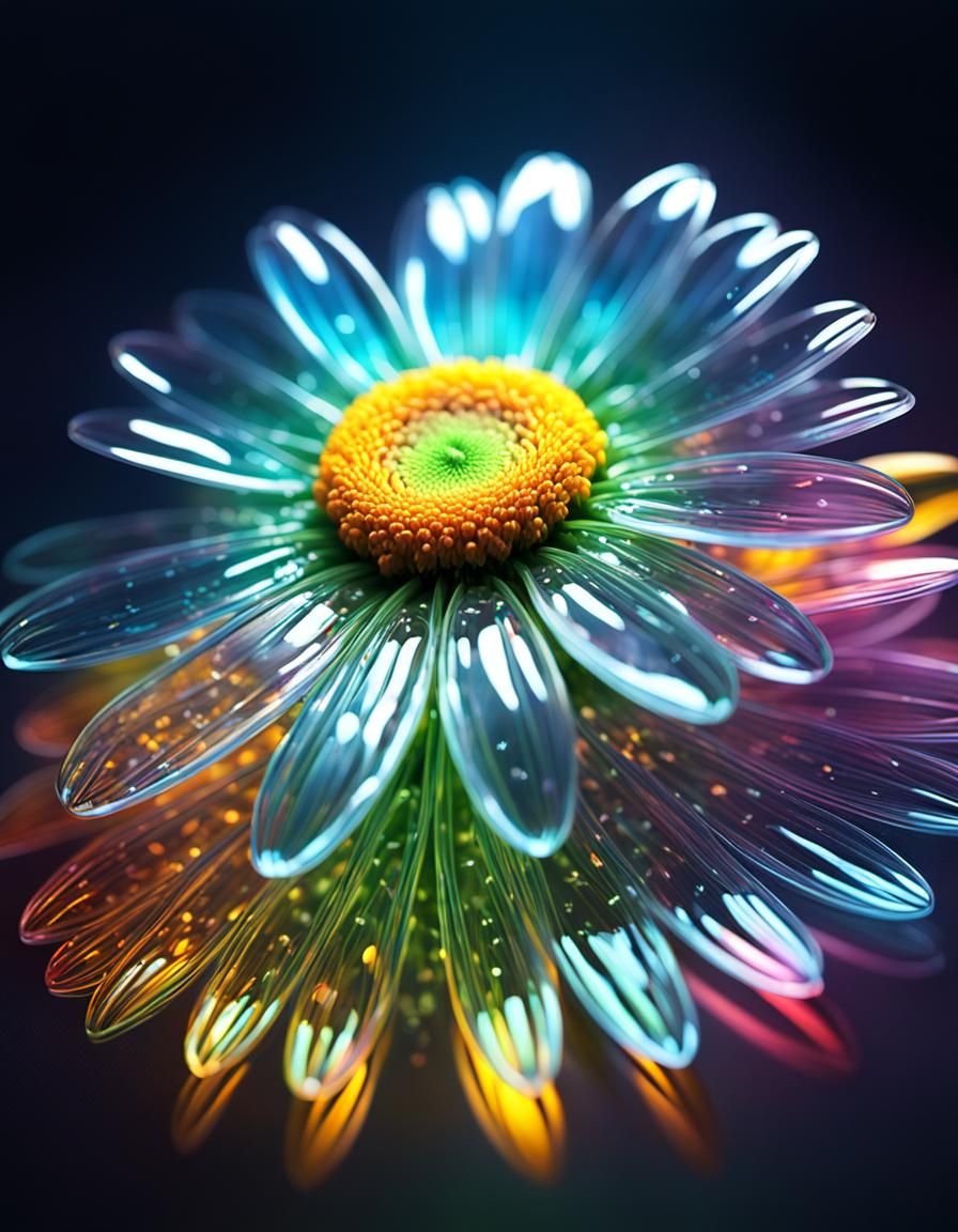 Glass Daisy with Neon Light Refraction