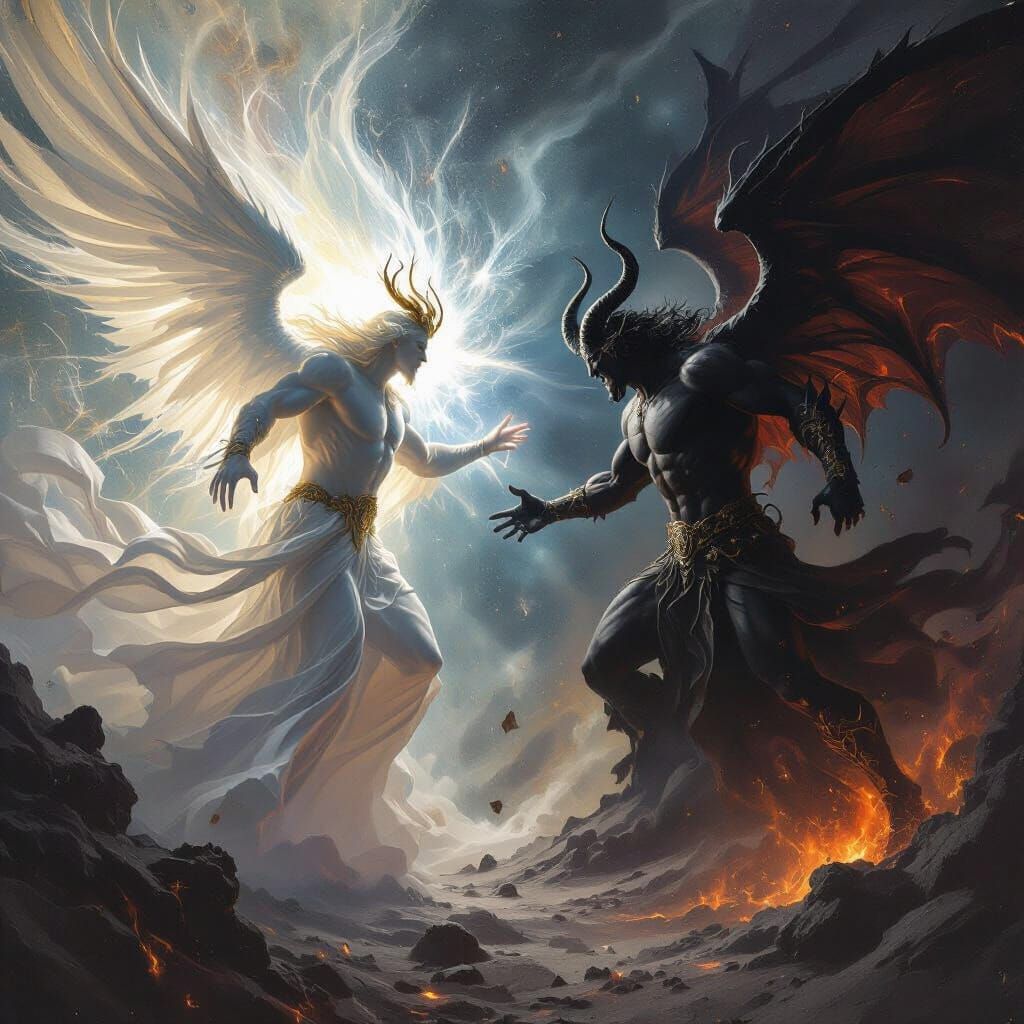 Epic Battle of God and Satan in Cosmic Void