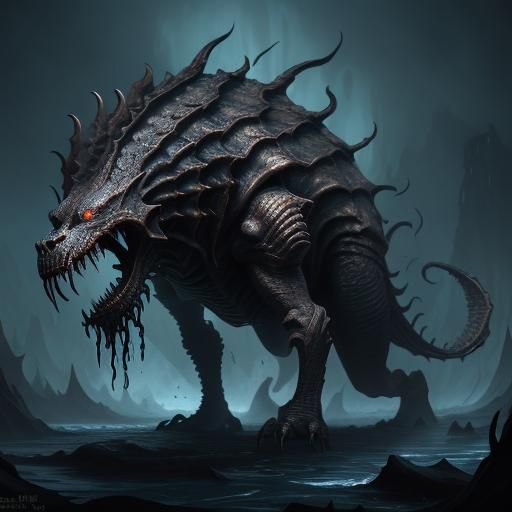 Grotesque Fantasy Creature in Dark Matte Painting