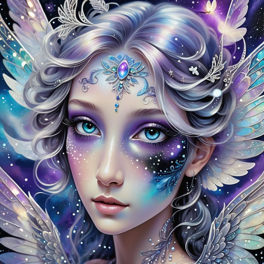 Glamorous Fairy Portrait in Vibrant Cosmic Style