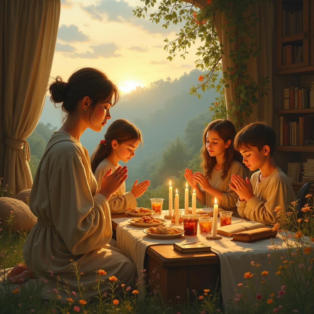 Family Prayer Scenes in the Style of Old Masters