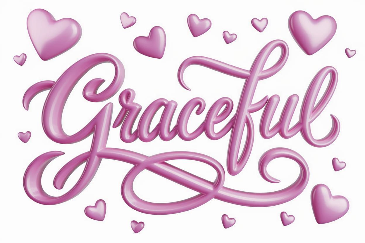 Graceful Text in 3D Satin with Floating Hearts