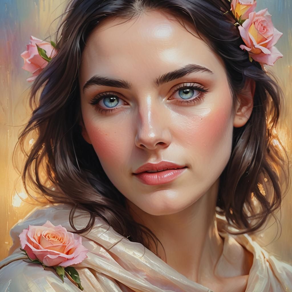 Ethereal Beauty Portrait in Oil Painting Style