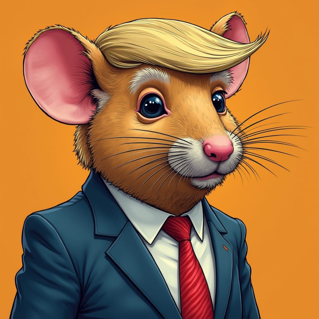 Trump as Rodent in Whimsical Satire