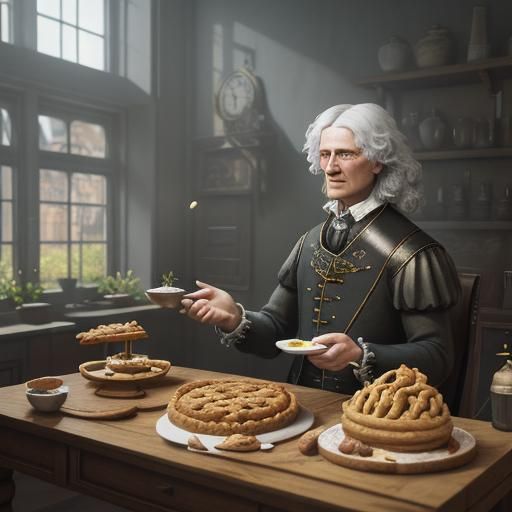 Sir Isaac Newton and Apple Pie, 3D Render