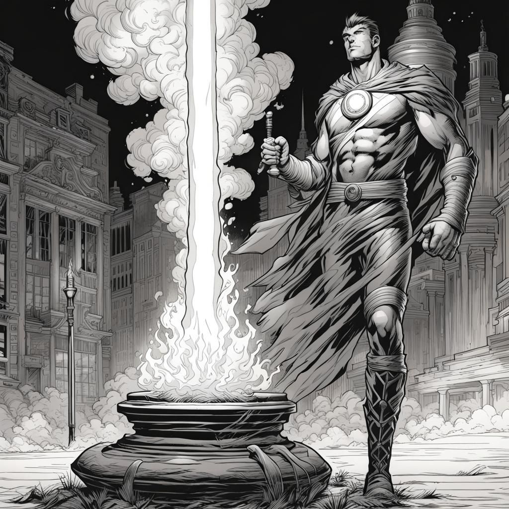 Black and White Line Drawing of a Torch