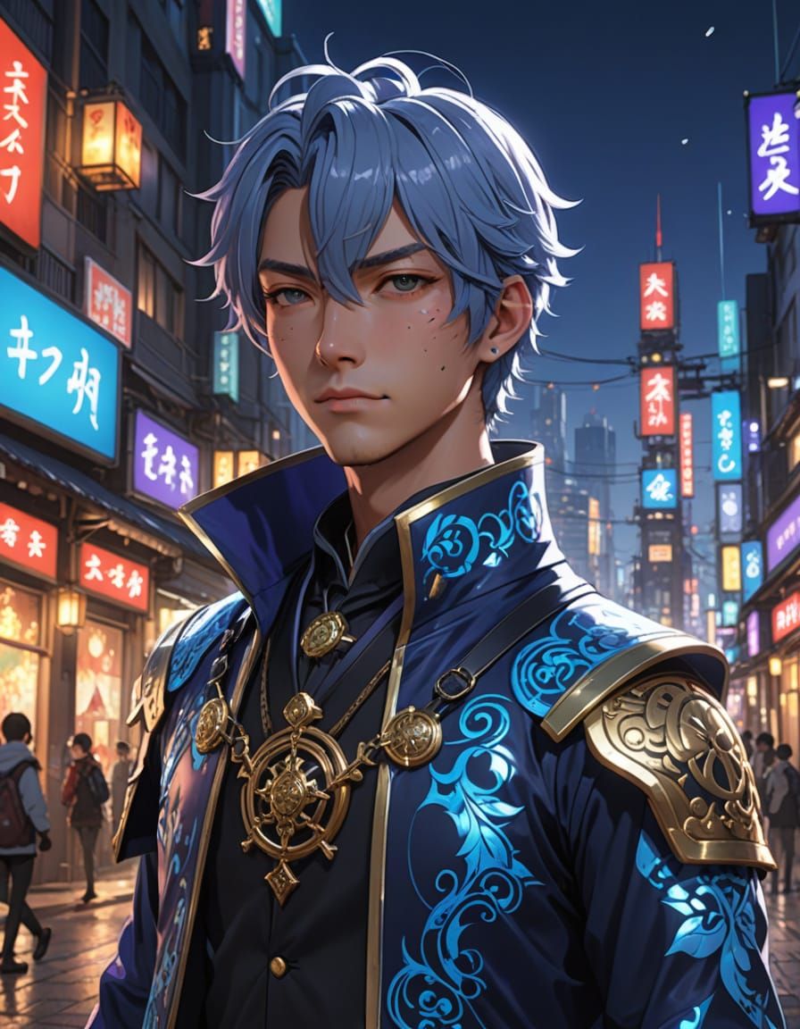 Anime-Inspired Concept Art of Rem Lezar in Vibrant Cityscape