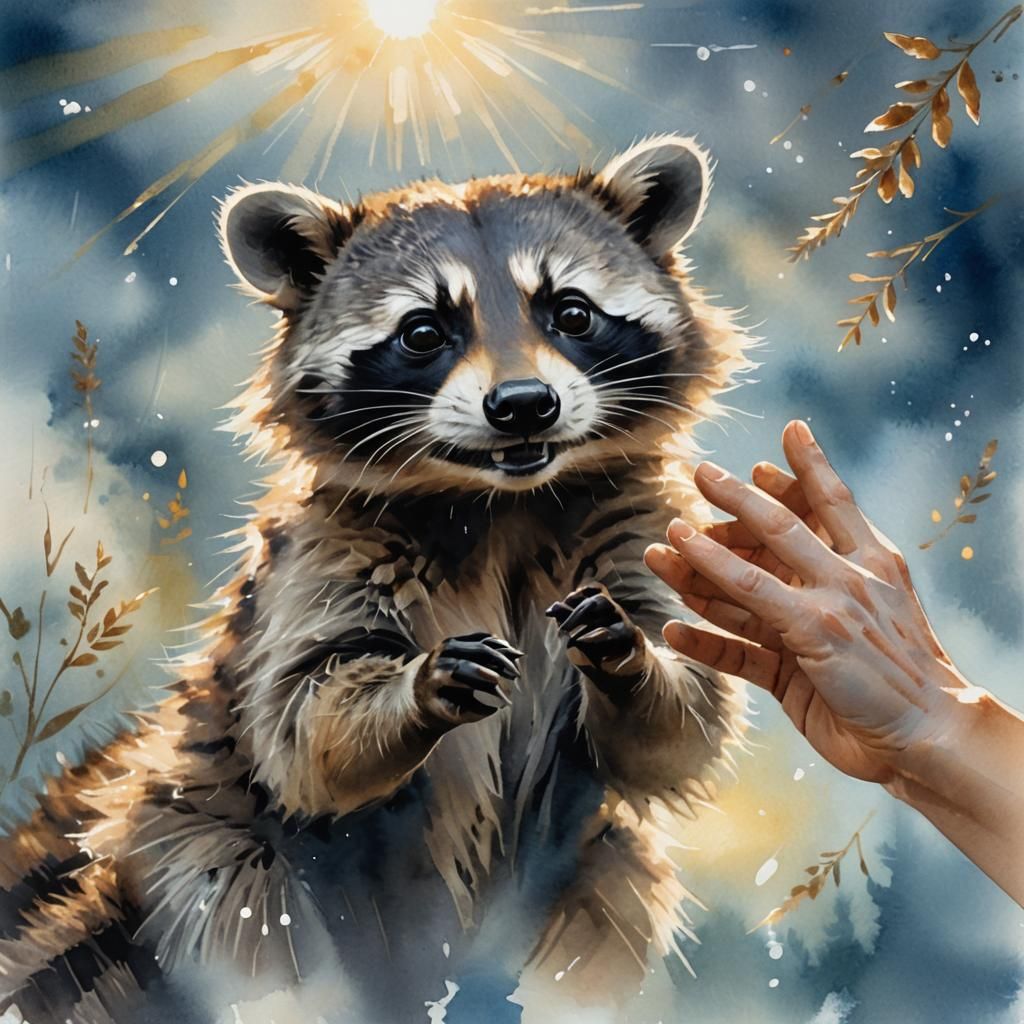Raccoon Cleansing Souls in Heavenly Light