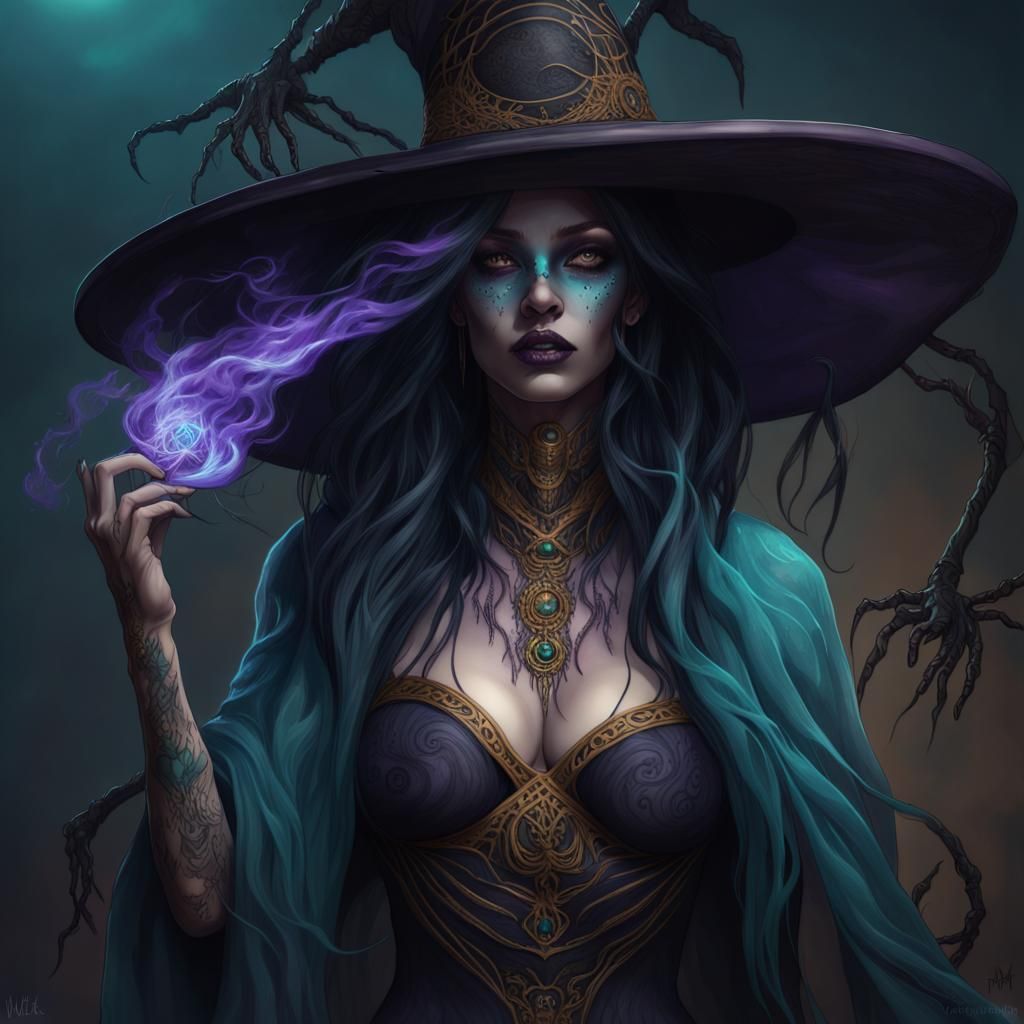Spider Goddess Witch Portrait in Surrealist Style