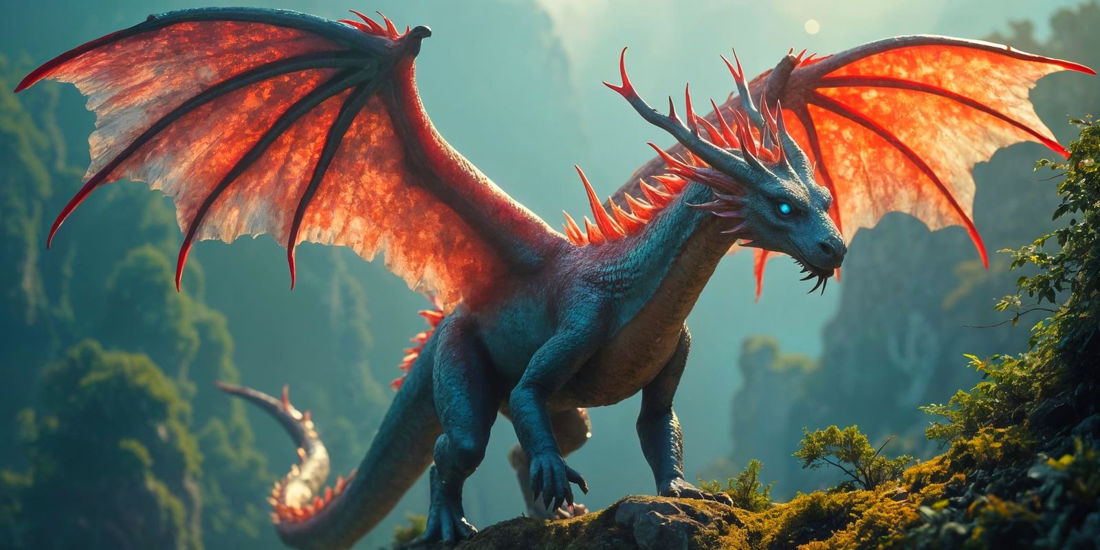 Diamond Scale Dragon Soaring Over Enchanted Forest