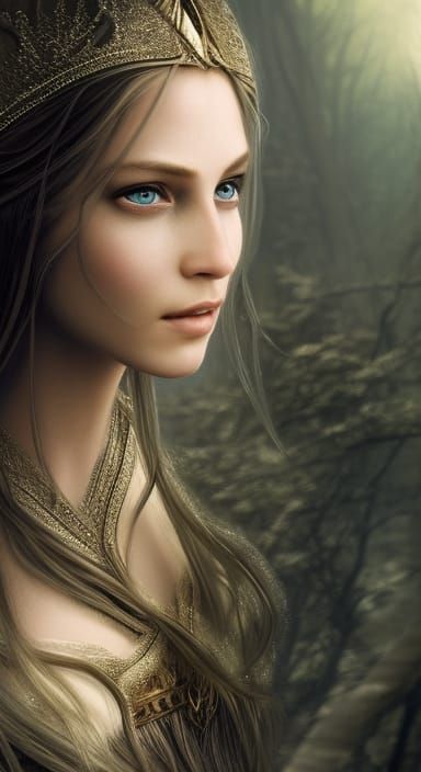 Galadriel in Golden Armor: Digital Matte Painting