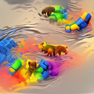 Playful Bear Cubs Splashing in Water