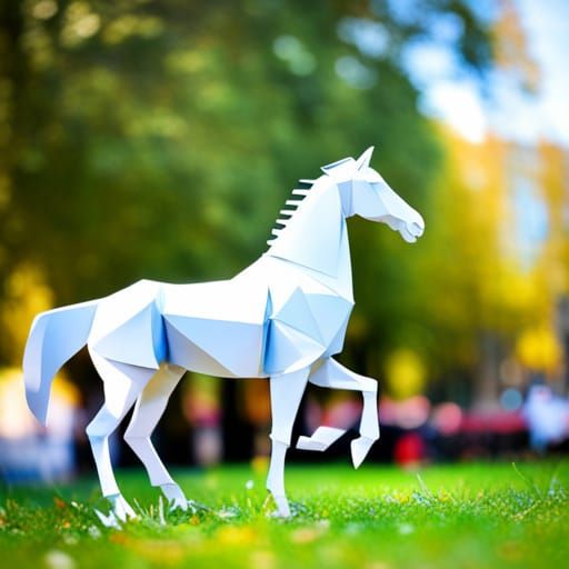 Paper Horse Statue in City Park: Origami Papercraft