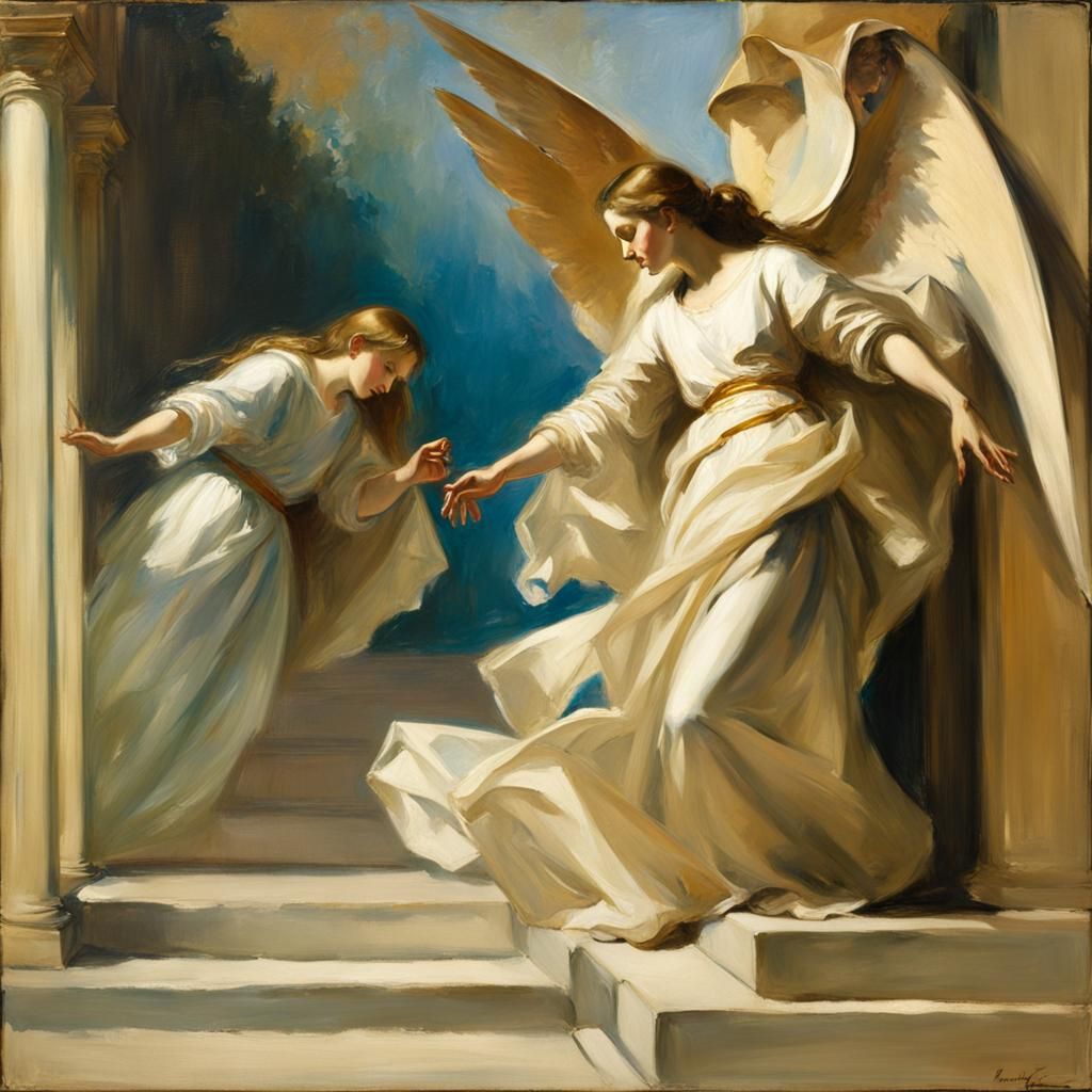 Annunciation Painting in Style of John Singer Sargent