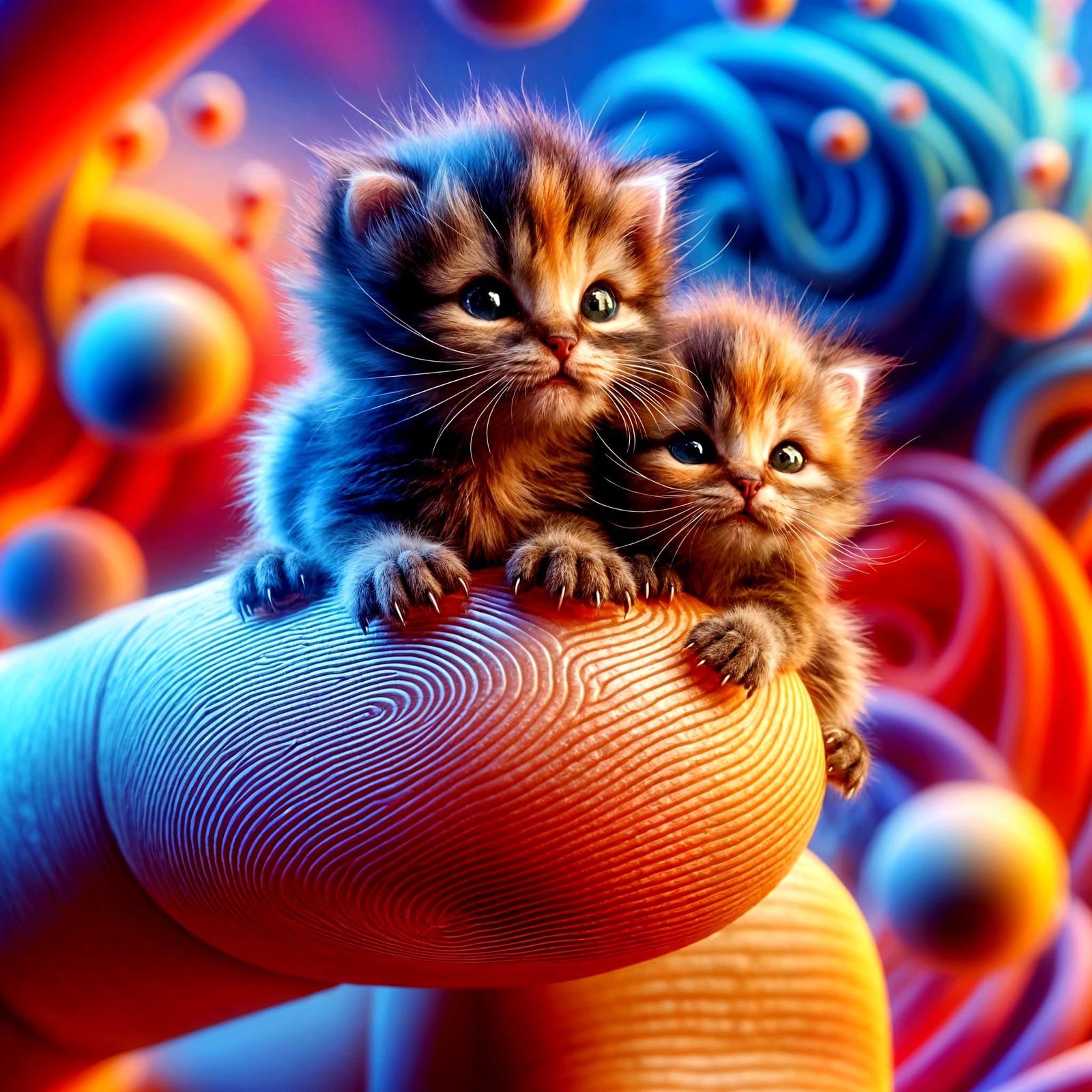 Tiny Kittens on Fingertips Macro Concept Art