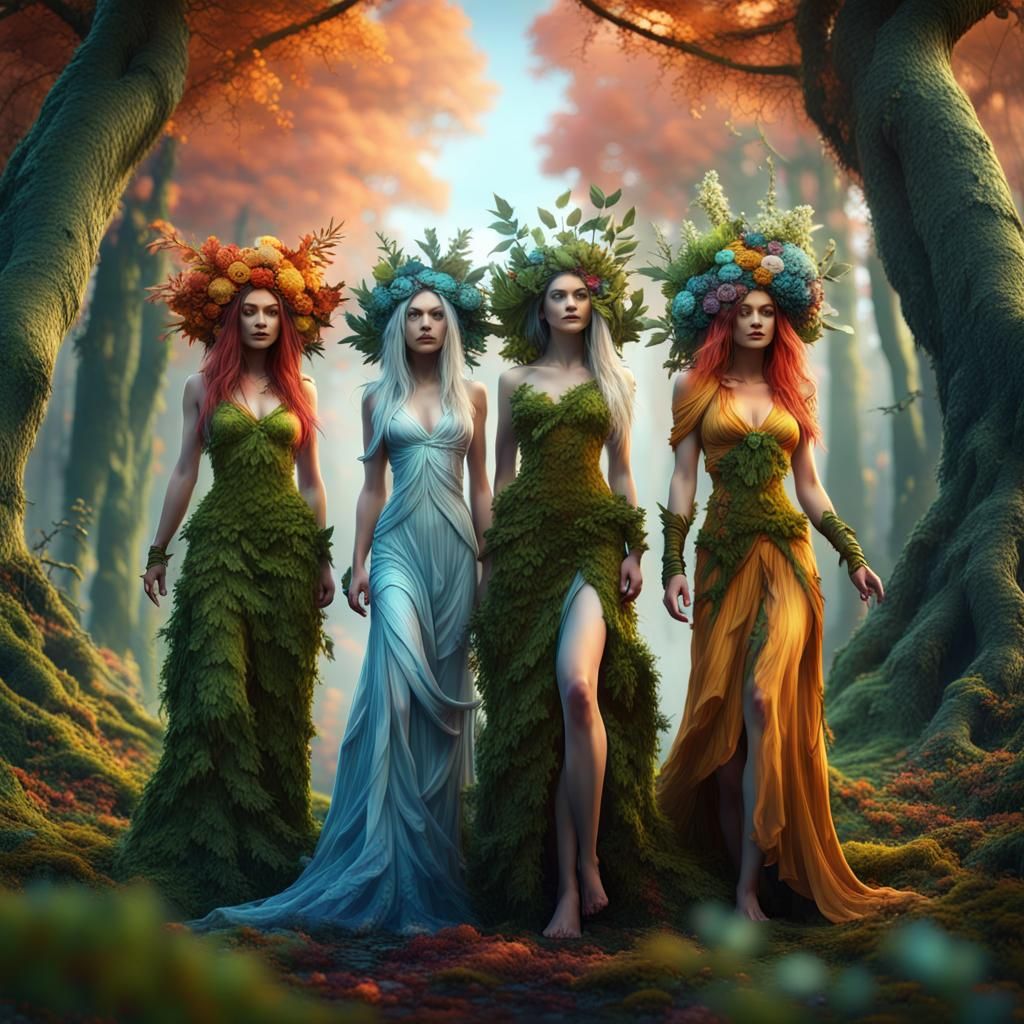 Four Seasons Dryads in Enchanted Forest