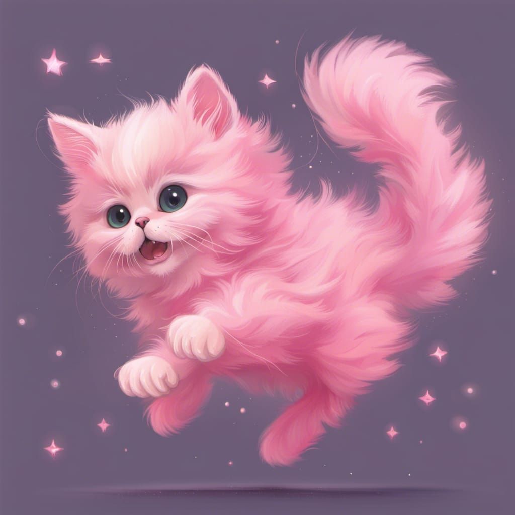 Cute Pink Kitten Flying as a Ghost