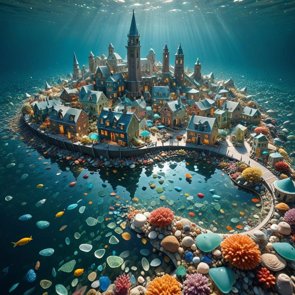 Underwater City Made of Colorful Sea Glass