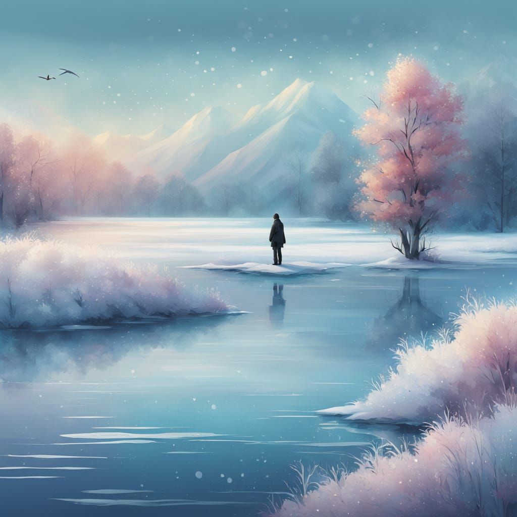 Surreal Winter Landscape with Lone Figure