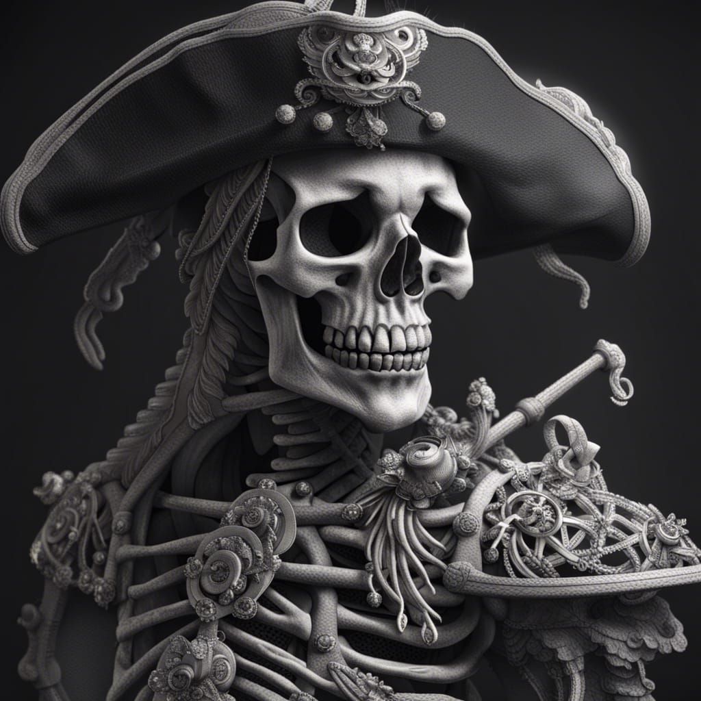Detailed Skeleton Pirate in Digital Art Style