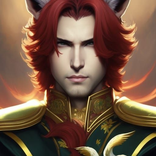 Handsome Kitsune-Tiefling Portrait in Hyperdetailed Style