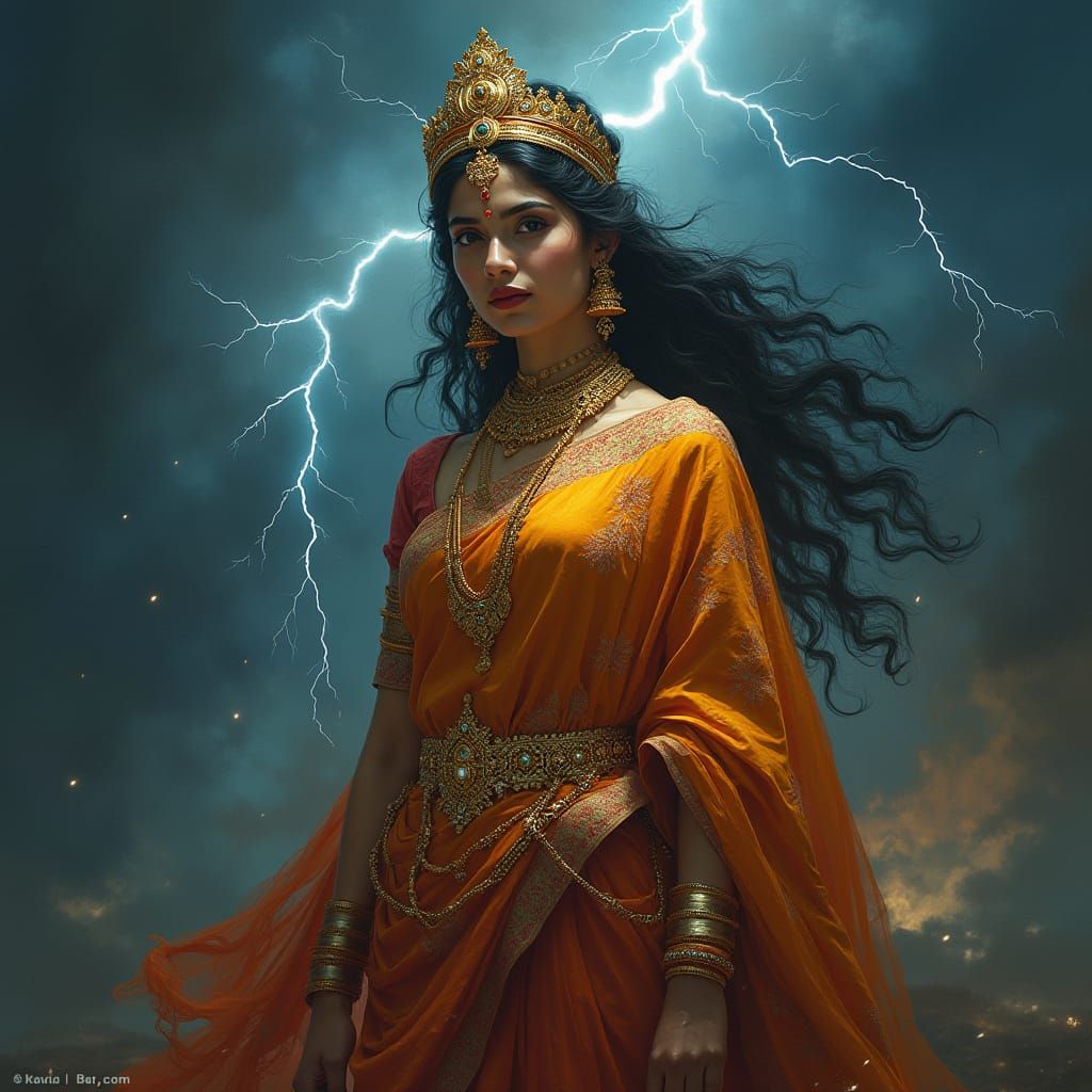 Indian Queen in Storm, Raja Ravi Varma Style