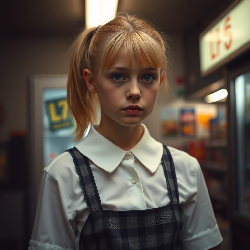 Ethereal Teenage Girl in a Muted Convenience Store